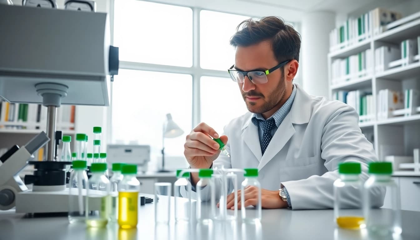 Hydro Research scientist conducting tests in a modern laboratory environment.