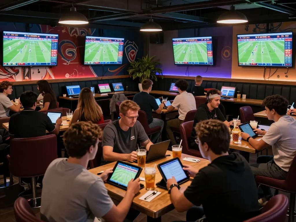 Engage in kèo bóng đá trực tuyến while enjoying live sports in a lively betting lounge.