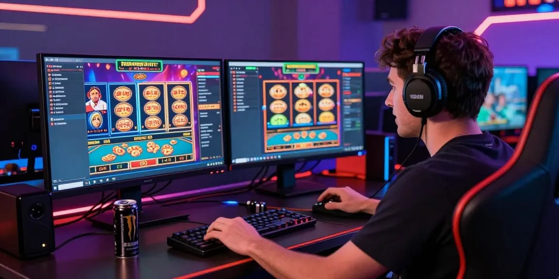 Player engaging in cm 88 online casino games with lively atmosphere and vibrant screen displays.