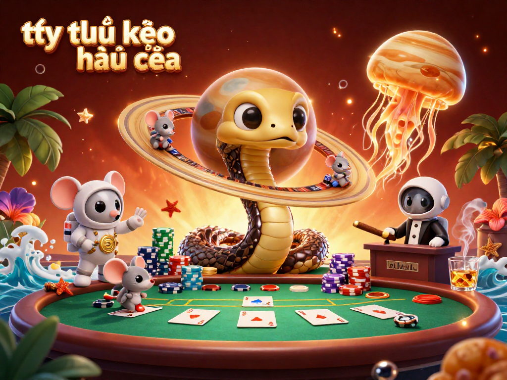 Engage with tỷ lệ kèo nhà cái in a vibrant cosmic gambling scene featuring unique characters and dynamic elements.