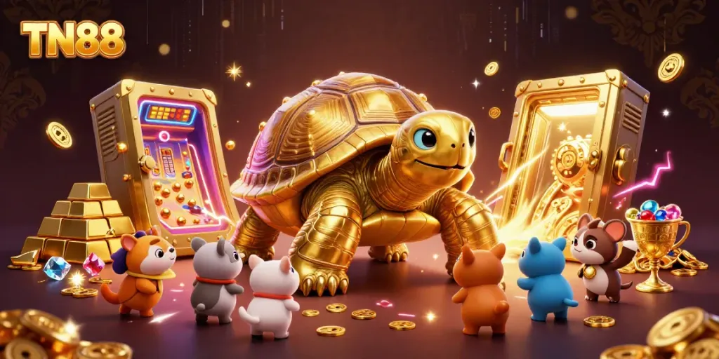 Experience the excitement of TN88 casino games with a vibrant, detailed illustration of the gaming atmosphere.