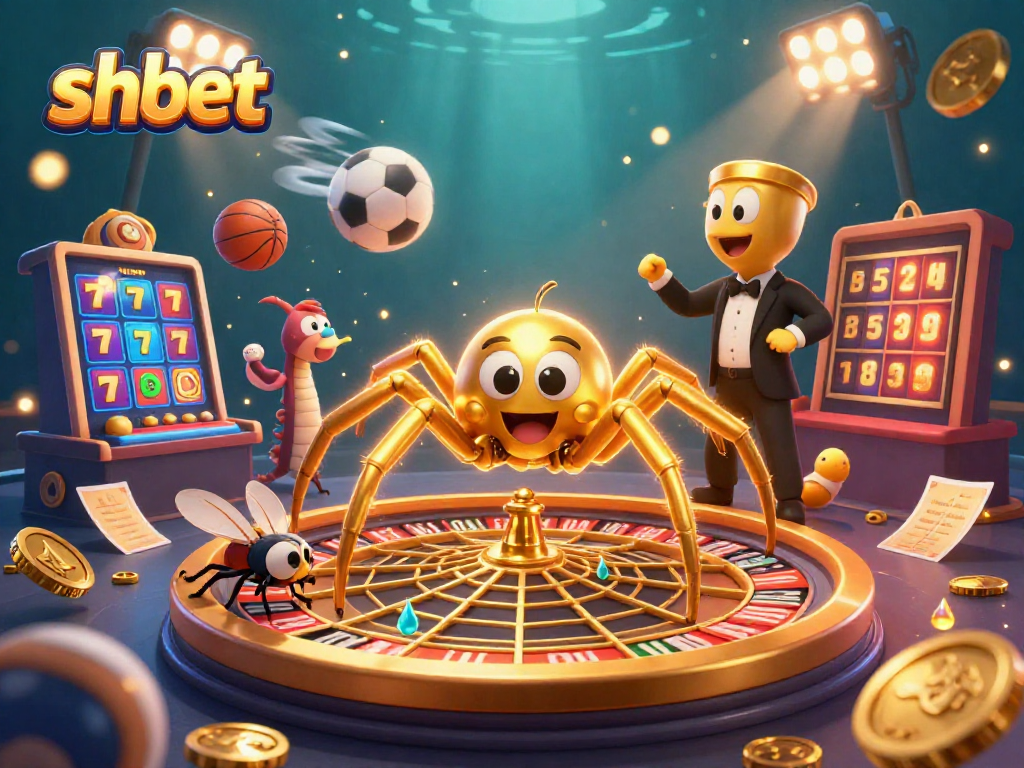Experience shbet's thrilling gaming world with a golden spider, croupier centipede, and dynamic sports elements.