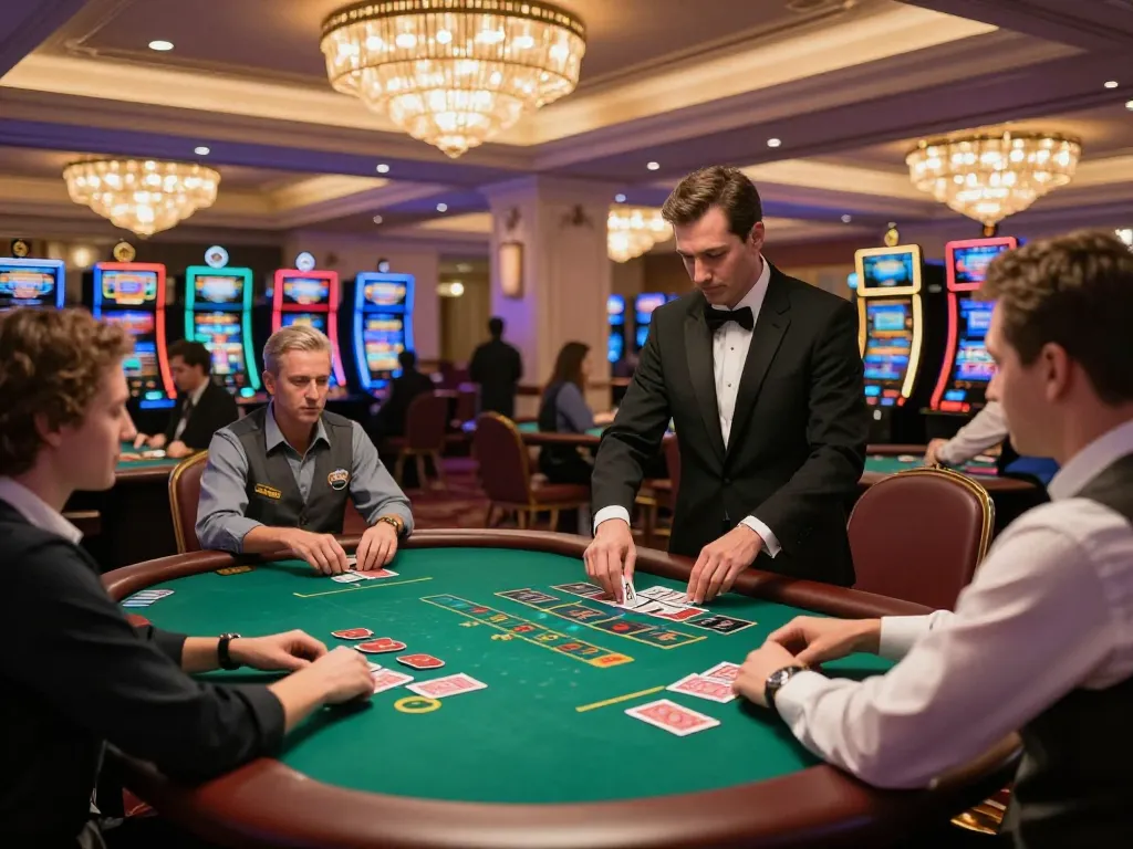 go88vv players engaged at luxurious poker tables on a vibrant casino floor.