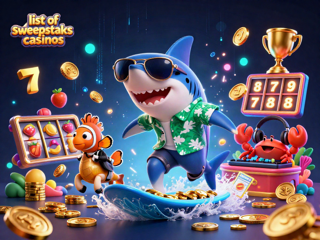 Engage in exhilarating gameplay at the list of sweepstakes casinos with vibrant characters and dazzling casino elements.