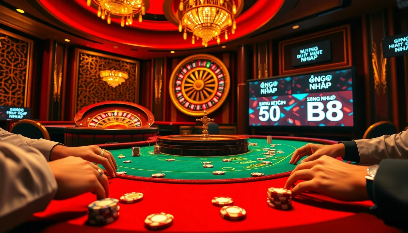 Experience the thrill of ĐĂNG NHẬP B8 at an opulent casino with vibrant poker action.